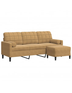 Divano a 3 Posti con Poggiapiedi Marrone 180 cm in Velluto