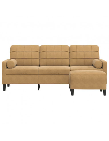 Divano a 3 Posti con Poggiapiedi Marrone 180 cm in Velluto