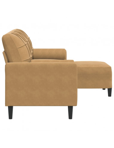 Divano a 3 Posti con Poggiapiedi Marrone 180 cm in Velluto