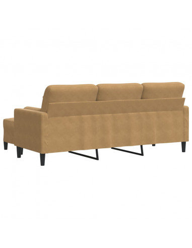 Divano a 3 Posti con Poggiapiedi Marrone 180 cm in Velluto