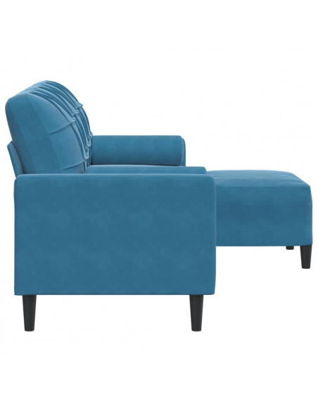 Divano a 3 Posti con Poggiapiedi Blu 180 cm in Velluto