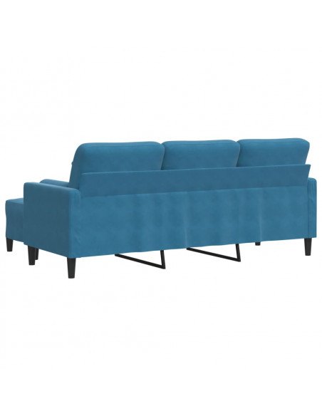 Divano a 3 Posti con Poggiapiedi Blu 180 cm in Velluto