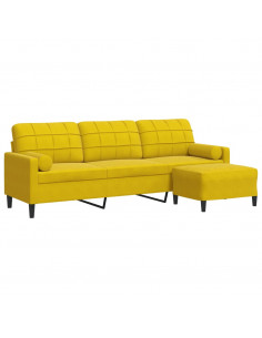 Divano a 3 Posti con Poggiapiedi Giallo 210 cm in Velluto