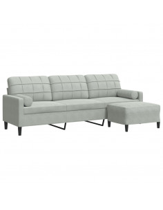 Divano a 3 Posti con Poggiapiedi Grigio Chiaro 210cm in Velluto