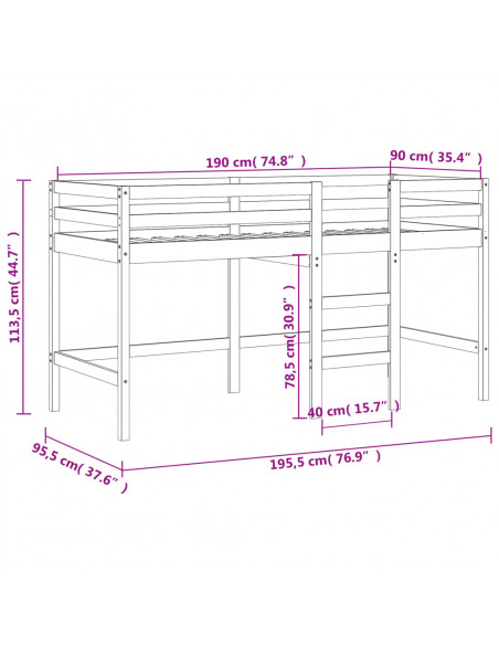 Letto Soppalco con Scala Bambini 90x190 cm Legno Massello Pino