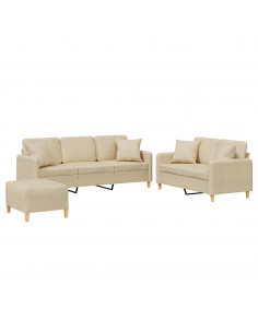 Set Divani 3 pz con Cuscini Crema in Tessuto 2
