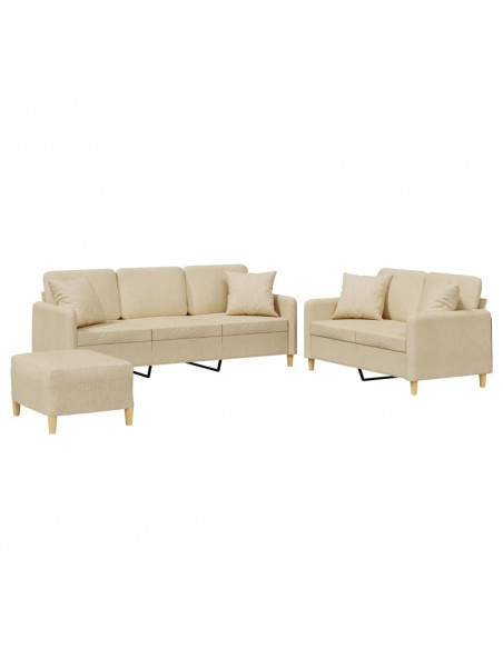 Set Divani 3 pz con Cuscini Crema in Tessuto