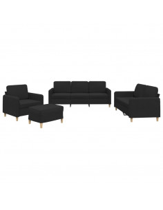 Set di Divani 4 pz con Cuscini Nero in Tessuto 2