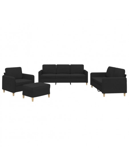 Set di Divani 4 pz con Cuscini Nero in Tessuto