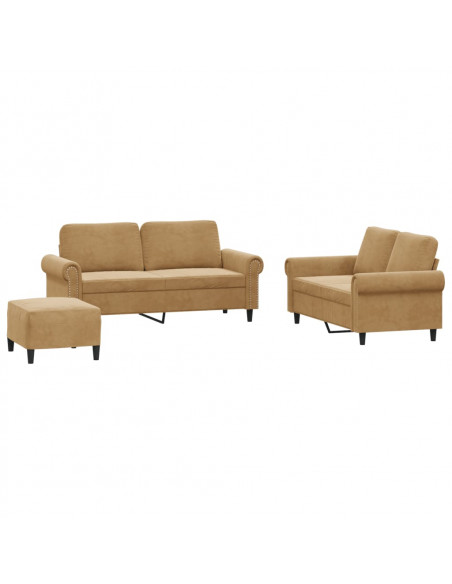 Set di Divani 3 pz con Cuscini Marrone in Velluto