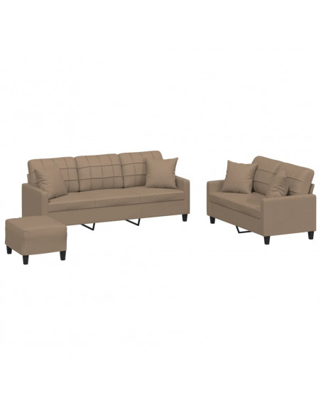 Set di Divani 3 pz con Cuscini Cappuccino in Similpelle