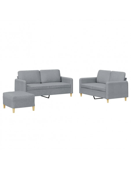 Set di Divani 3 pz con Cuscini Grigio Chiaro in Tessuto