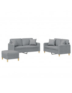 Set Divani 3 pz con Cuscini Grigio Chiaro in Tessuto
