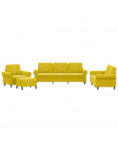 Set di Divani 4 pz con Cuscini giallo in Velluto