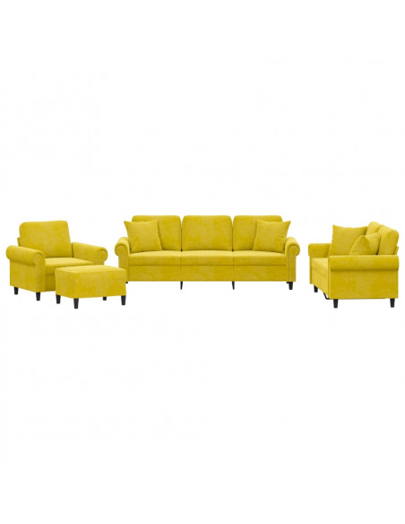 Set di Divani 4 pz con Cuscini Giallo in Velluto