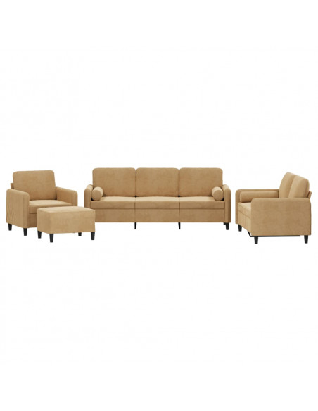 Set di Divani 4 pz con Cuscini Marrone in Velluto