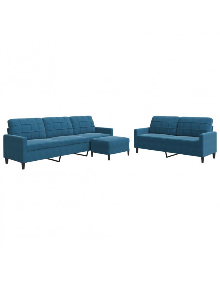 Set di Divani 3 pz con Cuscini Blu in Velluto