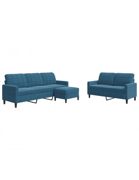 Set di Divani 3 pz con Cuscini Blu in Velluto