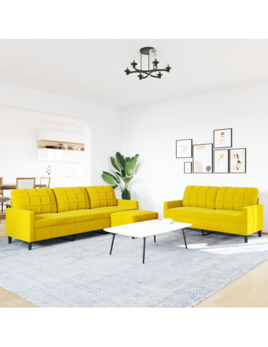 Set di Divani 3 pz con Cuscini giallo in Velluto