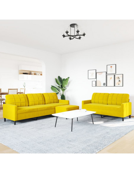 Set di Divani 3 pz con Cuscini giallo in Velluto