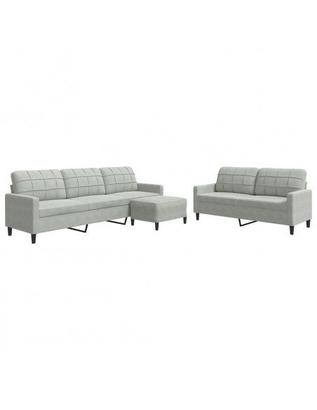 Set di Divani 3 pz con Cuscini Grigio Chiaro in Velluto