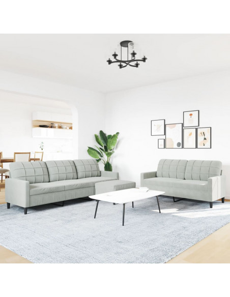 Set di Divani 3 pz con Cuscini Grigio Chiaro in Velluto