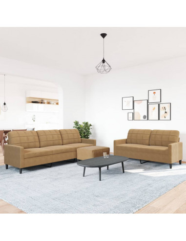 Set di Divani 3 pz con Cuscini Marrone in Velluto