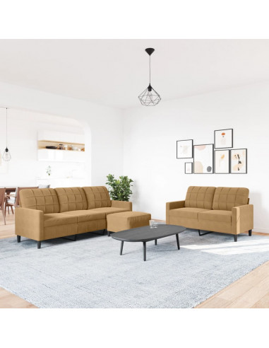 Set di Divani 3 pz con Cuscini Marrone in Velluto
