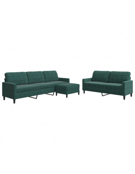 Set di Divani 3 pz con Cuscini Verde scuro in Velluto