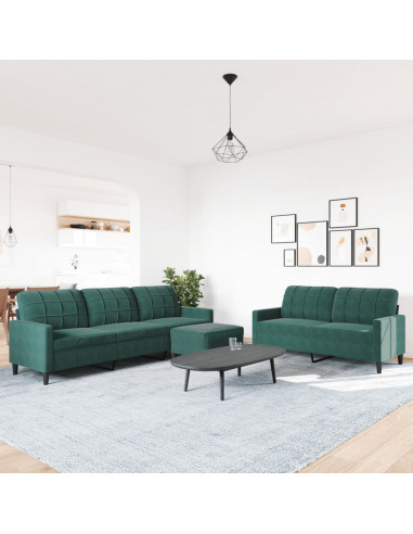 Set di Divani 3 pz con Cuscini Verde scuro in Velluto