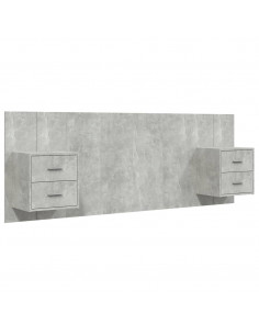 Testiera Letto con Comodini in Legno Multistrato Grigio Cemento 2
