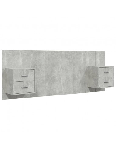 Testiera Letto con Comodini in Legno Multistrato Grigio Cemento