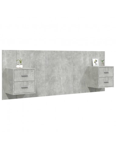 Testiera Letto con Comodini in Legno Multistrato Grigio Cemento