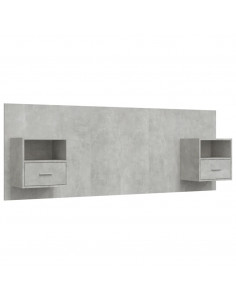 Testiera Letto con Comodini in Legno Multistrato Grigio Cemento 2