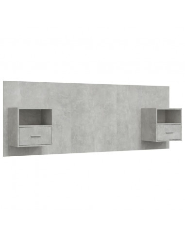 Testiera Letto con Comodini in Legno Multistrato Grigio Cemento