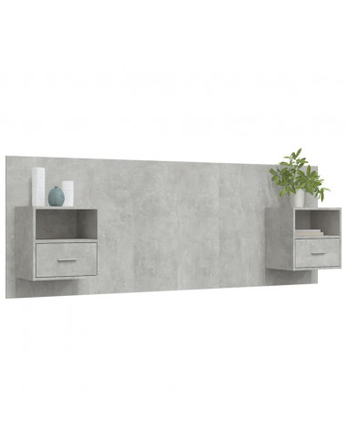 Testiera Letto con Comodini in Legno Multistrato Grigio Cemento