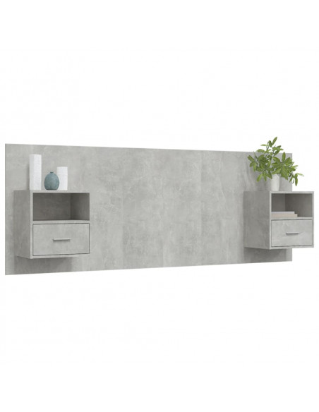 Testiera Letto con Comodini in Legno Multistrato Grigio Cemento