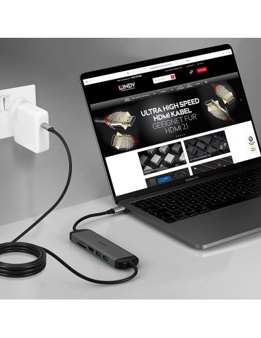 Lindy 43326 replicatore di porte e docking station per laptop Cablato USB 3.2 Gen 1 (3.1 Gen 1) Type-C Nero, Grigio