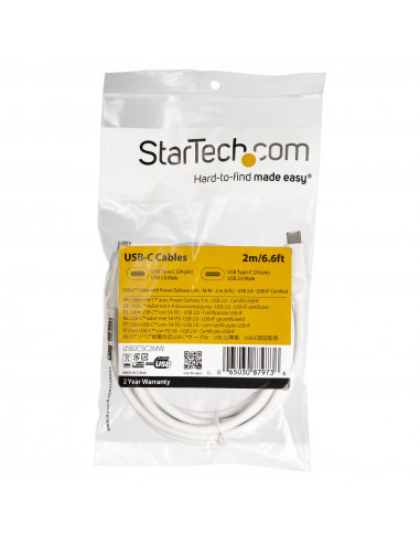StarTech.com Cavo USB-C a USB-C con PD 5A - M/M - Bianco da 2m - USB 2.0 - Certificato USB-IF
