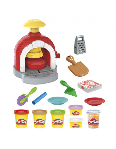 Play-Doh Kitchen Creations La Pizzeria, playset con 6 vasetti di pasta modellabile e 8 accessori