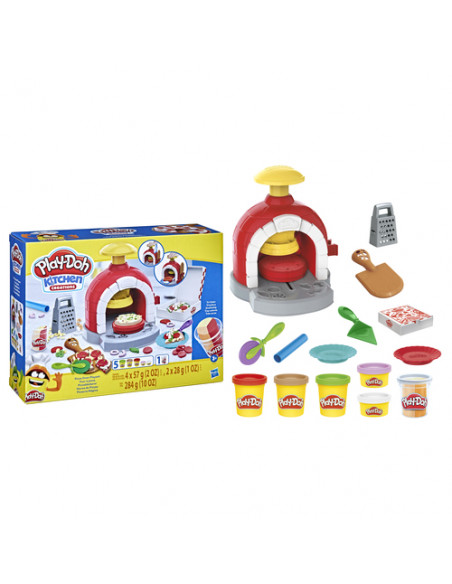 Play-Doh Kitchen Creations La Pizzeria, playset con 6 vasetti di pasta modellabile e 8 accessori
