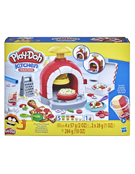 Play-Doh Kitchen Creations La Pizzeria, playset con 6 vasetti di pasta modellabile e 8 accessori