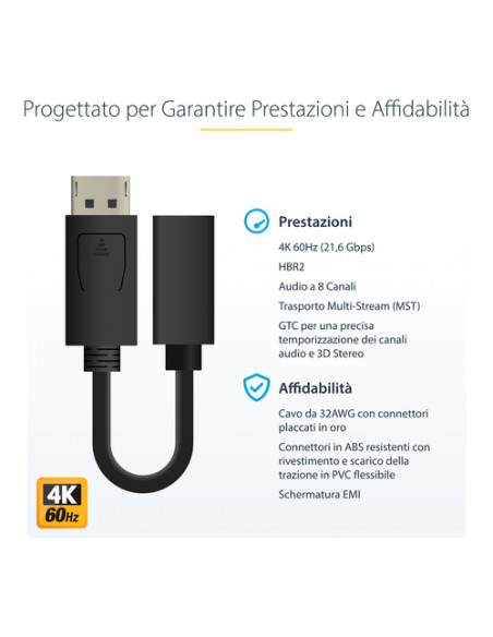 StarTech.com Cavo Adattatore da DisplayPort a Mini DisplayPort da 15 cm - Video UHD 4K x 2K - Cavo Convertitore da DP Maschio a 