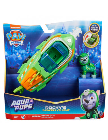 PAW Patrol , Veicolo Trasformabile Aqua Pups di Rocky per Avventure Marine, Personaggio di Rocky incluso, Giochi per Bambini e B