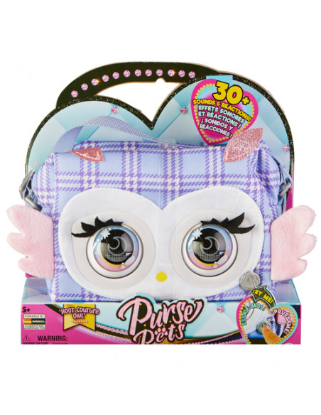 Purse Pets , Print Perfect Hoot Couture Owl, animale giocattolo e borsa interattiva con oltre 30 effetti sonori e reazioni, gioc