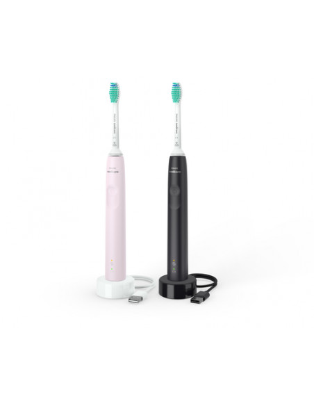 Philips 3100 series Sonicare Spazzolini Elettrici Sonici, confezione da 1 Spazzolino Rosa e 1 Spazzolino Nero HX3675/15