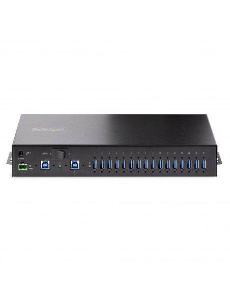 StarTech.com Hub USB 3.0 Alimentato a 16 Porte - Multipresa USB-A Industriale 5Gbps Installabile a Muro/Rack/DIN - Protezione ES