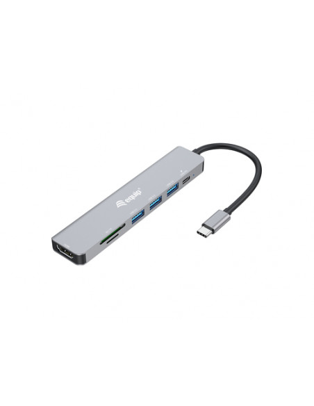 Equip 133494 Adattatore multifunzione USB-C 7 in 1, HDMI 4K/60Hz, USB 3.2 Gen1 x 3, TF/MICRO SD, USB PD 100W