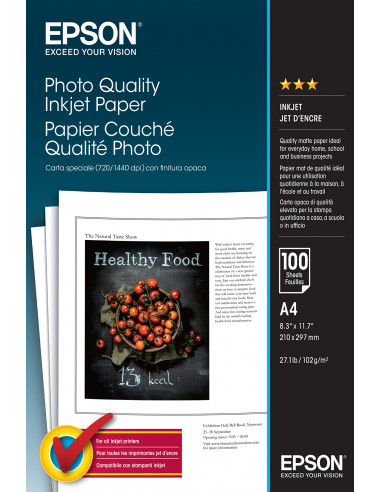 Epson Photo Quality Inkjet Paper - A4 - 100 Fogli