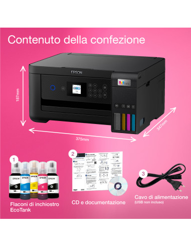 Epson EcoTank ET-2850 stampante multifunzione inkjet 3-in-1 A4, serbatoi ricaricabili alta capacità, 5 flaconi inclusi pari a 1